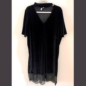 ASOS Velvet T-Shirt Dress with Choker Neck and Lace Hem